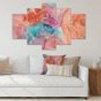 Turquoise and Brown Luxury Abstract Fluid Art II -5 Pieces Canvas Wall Print