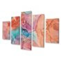 Turquoise and Brown Luxury Abstract Fluid Art II -5 Pieces Canvas Wall Print