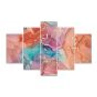 Turquoise and Brown Luxury Abstract Fluid Art II -5 Pieces Canvas Wall Print