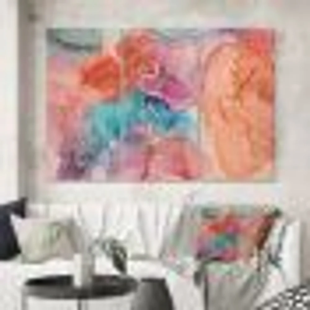 Turquoise and Brown Pieces Luxury Abstract Fluid Art II Canvas Wall Print