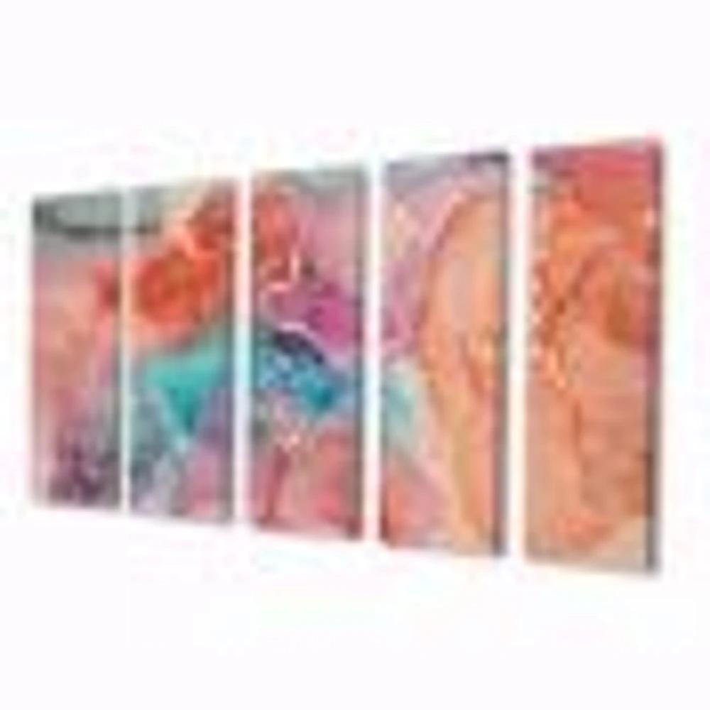 Turquoise and Brown Luxury Abstract Fluid Art II -5 Pieces Canvas Wall Print
