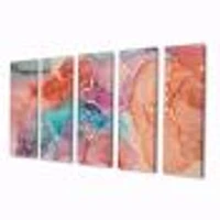 Turquoise and Brown Luxury Abstract Fluid Art II -5 Pieces Canvas Wall Print