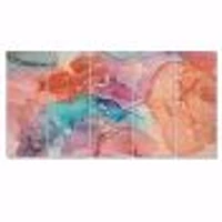 Turquoise and Brown Luxury Abstract Fluid Art II -5 Pieces Canvas Wall Print