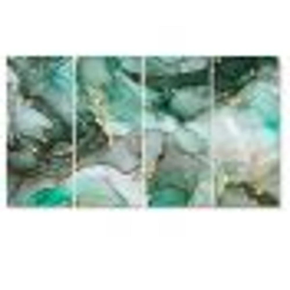 Green Luxury Abstract Fluid Art III Canvas Wall Print Panels