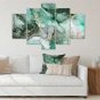 Green Luxury Abstract Fluid Art III Canvas Wall Print Panels