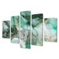 Green Luxury Abstract Fluid Art III Canvas Wall Print Panels