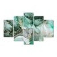 Green Luxury Abstract Fluid Art III Canvas Wall Print Panels