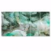 Green Luxury Abstract Fluid Art III Canvas Wall Print Panels