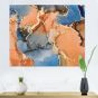Blue and Orange Luxury Abstract Fluid Art I Canvas Wall Print