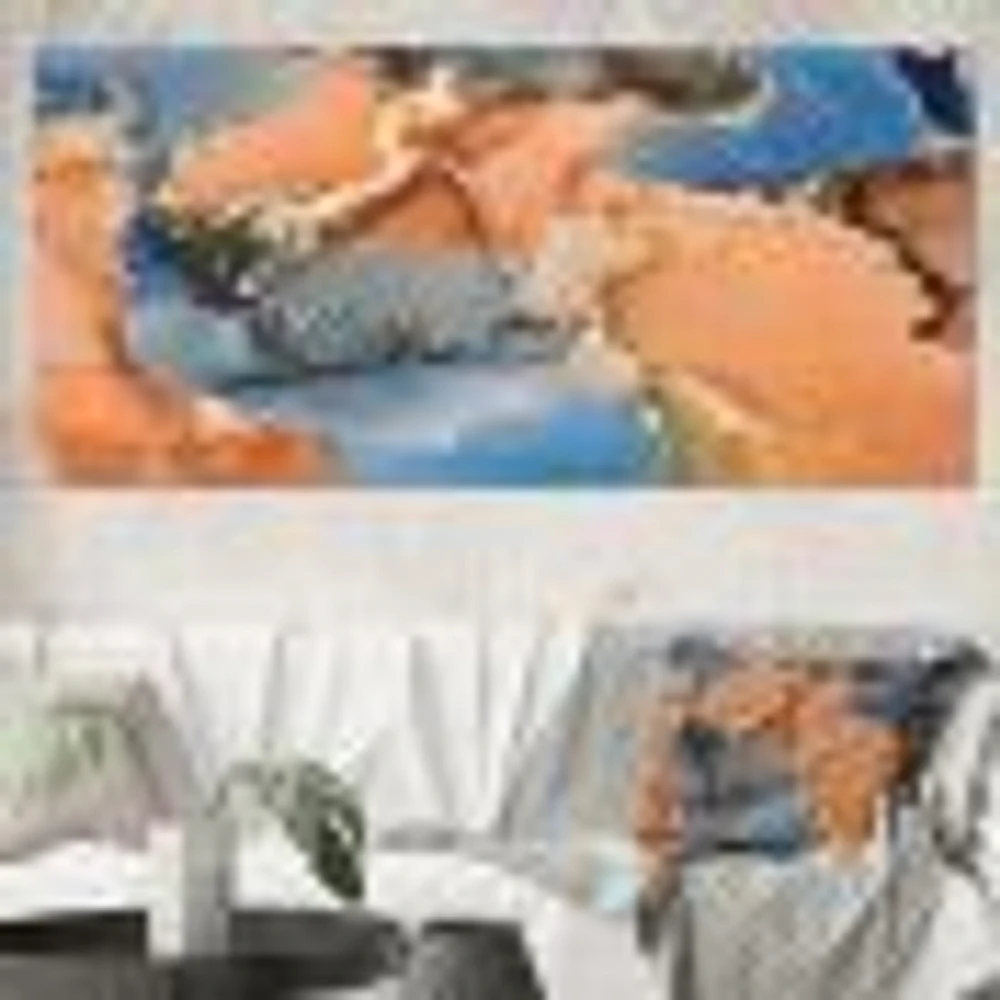 Blue and Orange Luxury Abstract Fluid Art I Canvas Wall Print