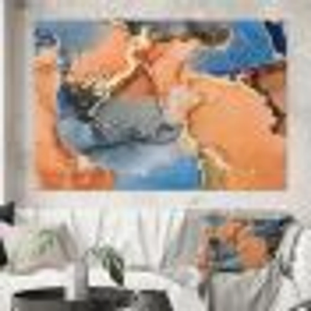 Blue and Orange Luxury Abstract Fluid Art I Canvas Wall Print