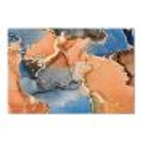 Blue and Orange Luxury Abstract Fluid Art I Canvas Wall Print
