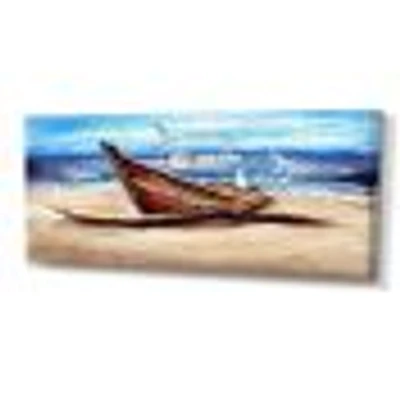 An Old Fishing Boat on The Sandy Beach Canvas Wall Art Print