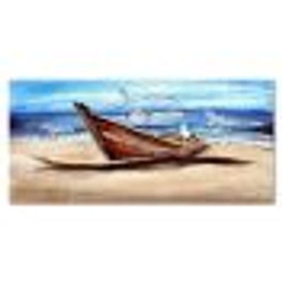 An Old Fishing Boat on The Sandy Beach Canvas Wall Art Print