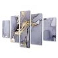 Closeup of Black and Golden Abstract Marble Texture  Canvas Wall Art Print - 4-5 Panels