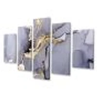 Closeup of Black and Golden Abstract Marble Texture  Canvas Wall Art Print - 4-5 Panels
