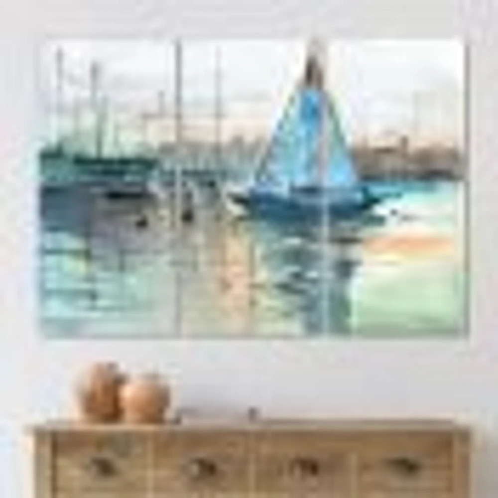 A Sailboat Marina with Some Yachts Canvas Wall Art Print - 3 Panels