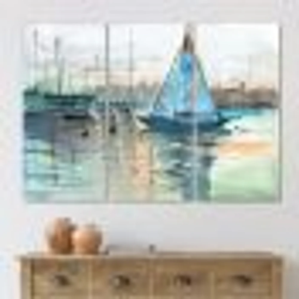 A Sailboat Marina with Some Yachts Canvas Wall Art Print - 3 Panels