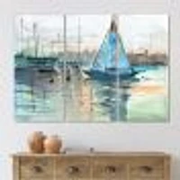A Sailboat Marina with Some Yachts Canvas Wall Art Print - 3 Panels