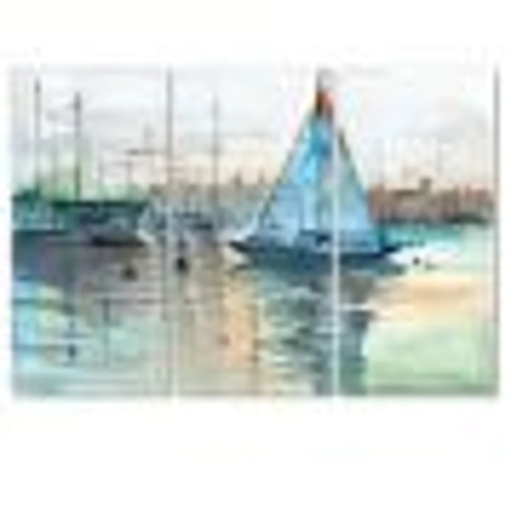 A Sailboat Marina with Some Yachts Canvas Wall Art Print - 3 Panels