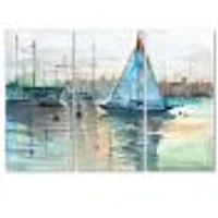 A Sailboat Marina with Some Yachts Canvas Wall Art Print - 3 Panels
