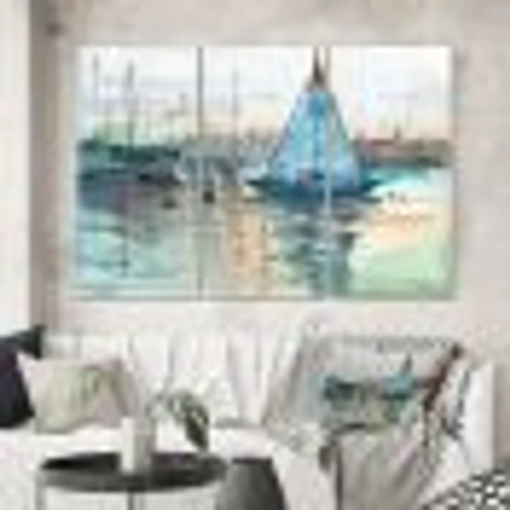 A Sailboat Marina with Some Yachts Canvas Wall Art Print - 3 Panels