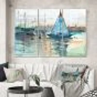 A Sailboat Marina with Some Yachts Canvas Wall Art Print - 3 Panels