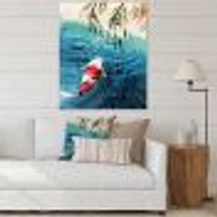 Illustration of Red Japanese Koi Carp Blue Lake  Canvas Wall Art Print