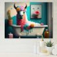 Funny Llama The Bath IV Canvas Wall Art