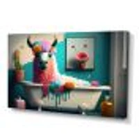 Funny Llama The Bath IV Canvas Wall Art