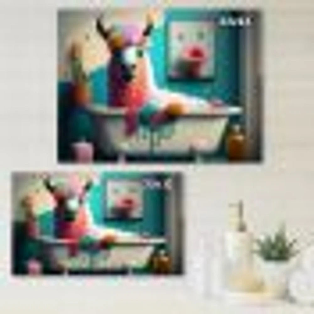 Funny Llama The Bath IV Canvas Wall Art