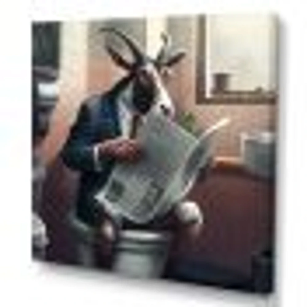 Goat On Toilet Reading News Canvas Wall Art