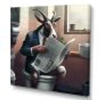 Goat On Toilet Reading News Canvas Wall Art