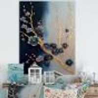 Blue and Gold Cherry Blossom Branch Wall Art