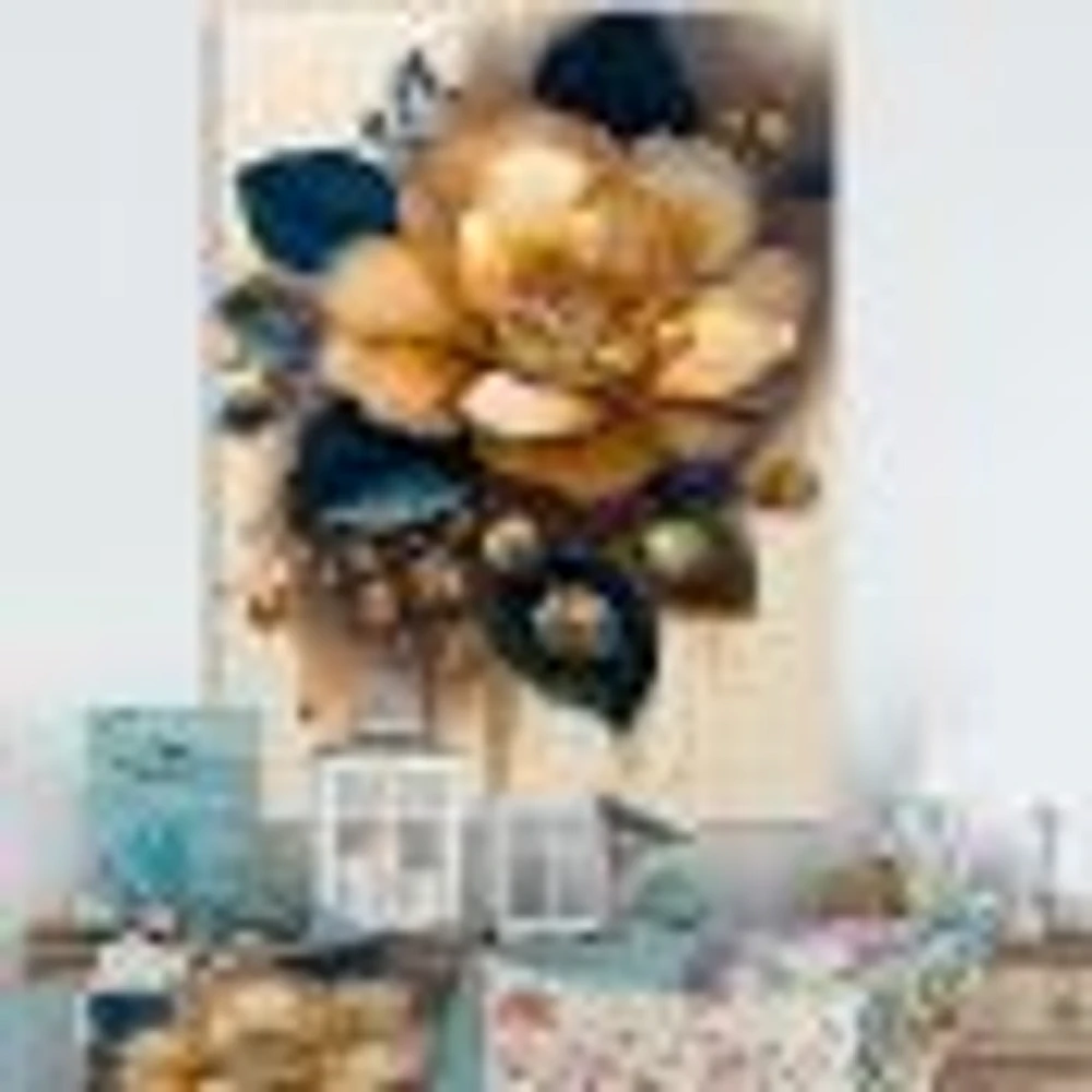 Yellow And Dark Blue Camellia Flower I Wall Art