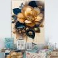 Yellow And Dark Blue Camellia Flower I Wall Art