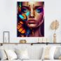 Woman With Colorful Butterfly I Wall Art