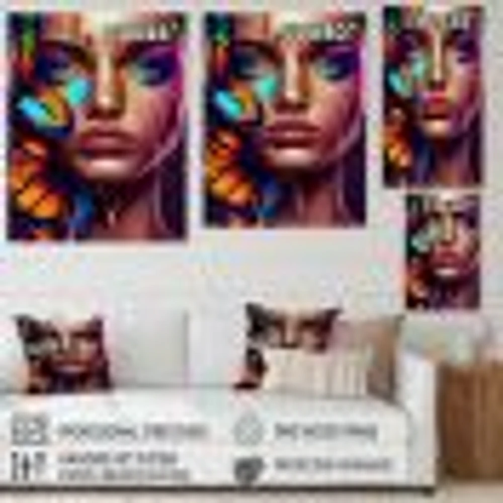 Woman With Colorful Butterfly I Wall Art