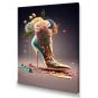 Gold Floral High Heel Shoes Wall Art