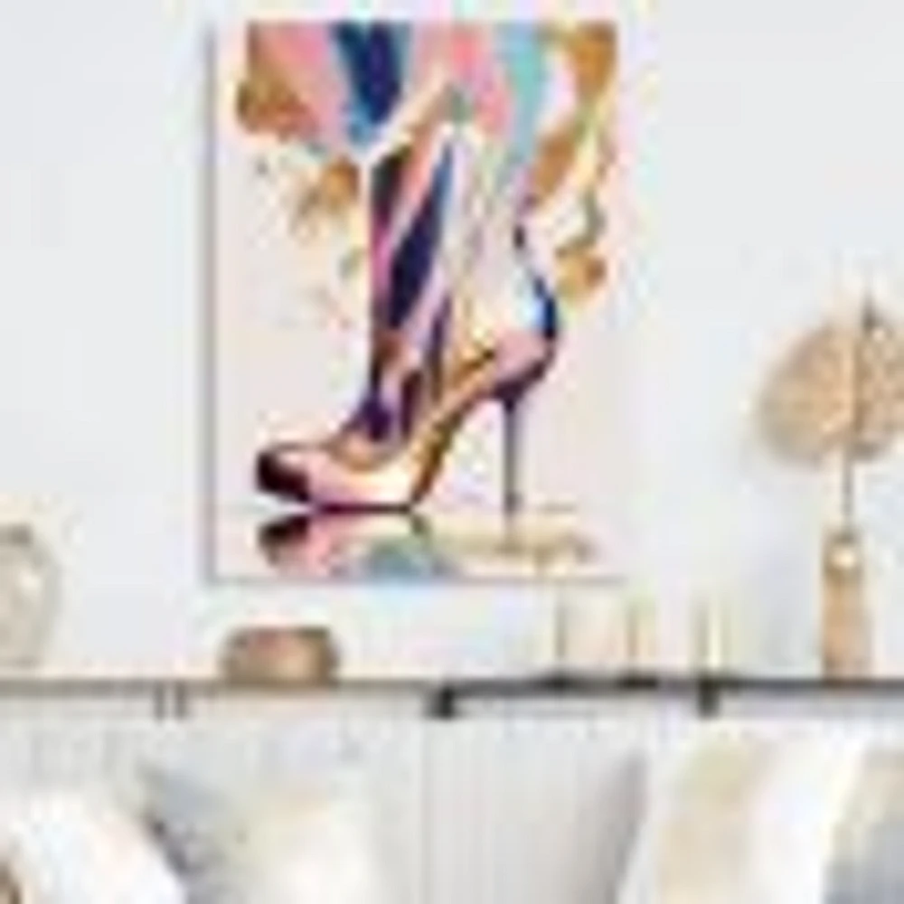 Pink And Blue Art Deco High Heel Boots Wall