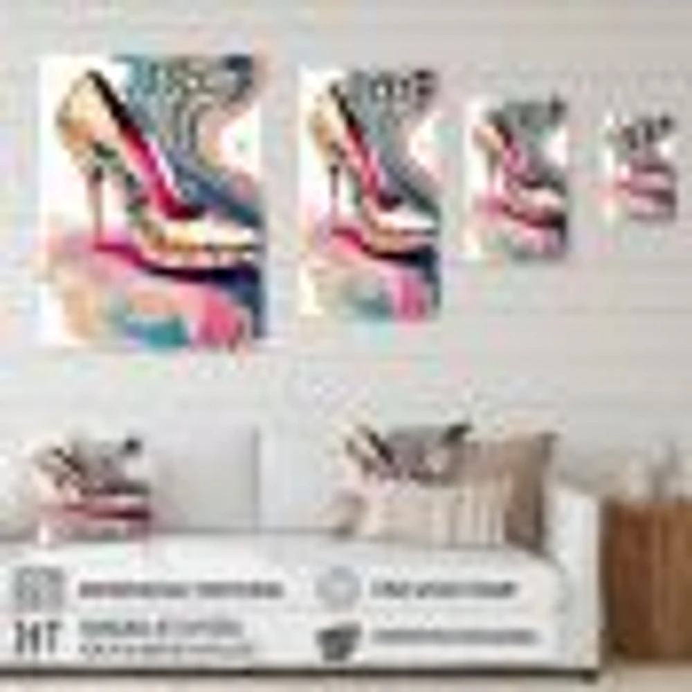 Pink And Blue Art Deco High Heel Shoes IV Wall