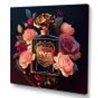 Chic Perfume Bottle With Pink Roses Wall Art