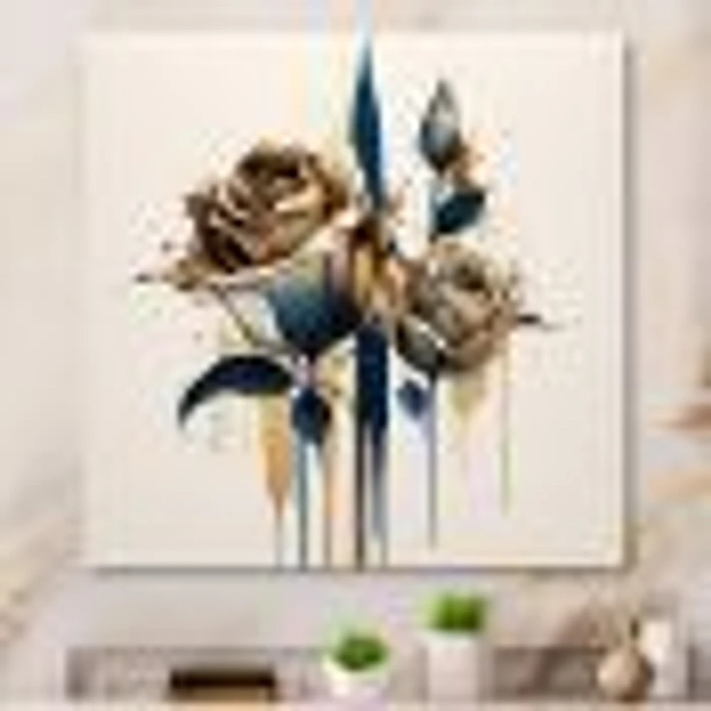 Roses Flow Flower On Golden Beige Paint V Wall Art