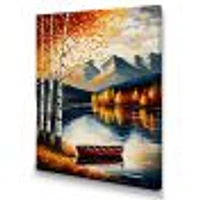 Red And Orange Birch Trees By The Lake VII Wall Art