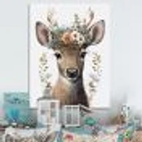 Cute Baby Caribou With Floral Crown I Wall Art