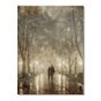 Couple Walking Night Lights  Canvas Print