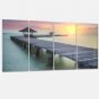 Wooden Sea Bridge and Sunset  Canvas Wall Art