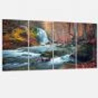 Autumn Mountain Waterfall Long View Canvas Print