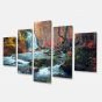 Autumn Mountain Waterfall Long View Canvas Print