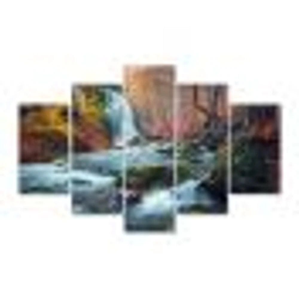 Autumn Mountain Waterfall Long View Canvas Print